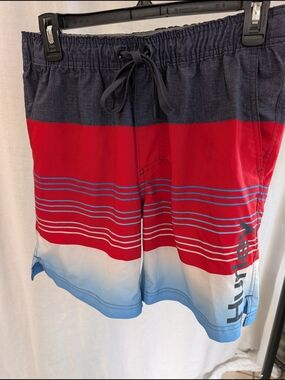 Hurley Men’s Red & Blue Stripe Swim Trunks